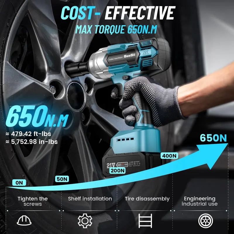 Seesii Electric Brushless Impact Wrench, Cordless Pistola De Impacto with 2x4.0 Battery, 6 Sockets, 8 Drills, 6 Screws - Ideal for Car & Home