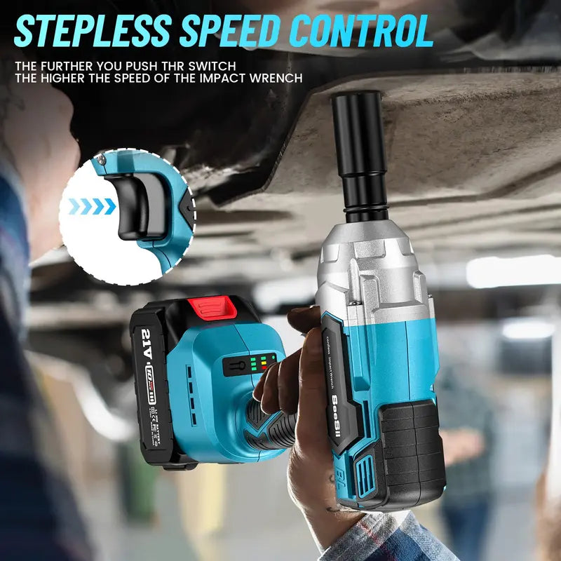 Seesii Electric Brushless Impact Wrench, Cordless Pistola De Impacto with 2x4.0 Battery, 6 Sockets, 8 Drills, 6 Screws - Ideal for Car & Home