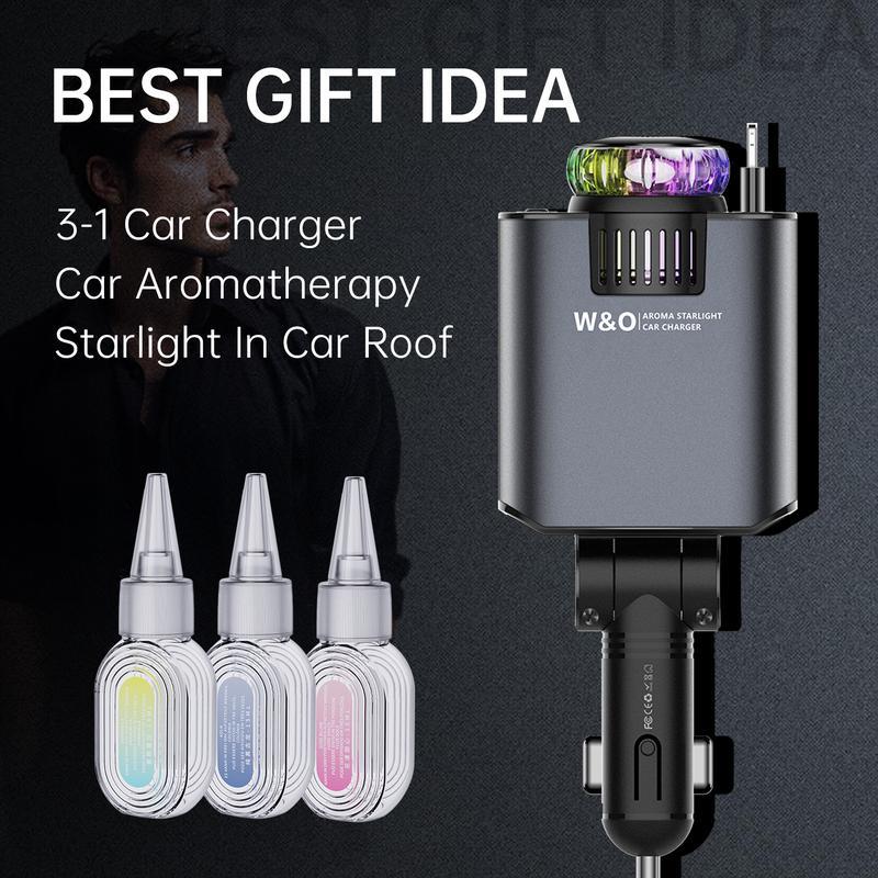 2025 Starlight 5-in-1 Car chargers | Retractable Fast Charger with Dual Ports, USB-C & Lightning Cable |