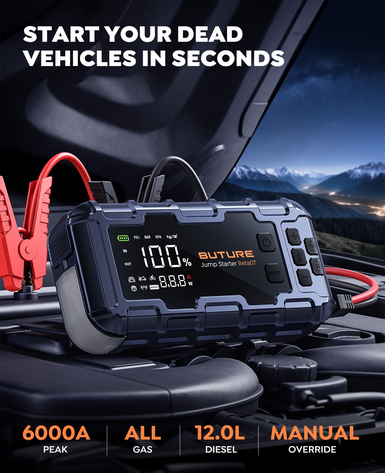 【New Arrival】Buture Beta07 Car Jump Starter 6000A With 160PSI Air Compressor