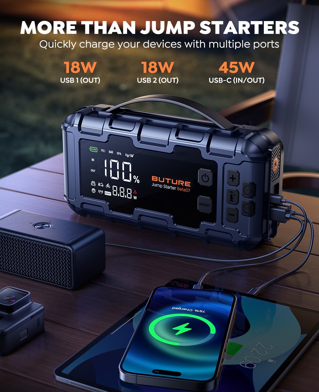 【New Arrival】Buture Beta07 Car Jump Starter 6000A With 160PSI Air Compressor